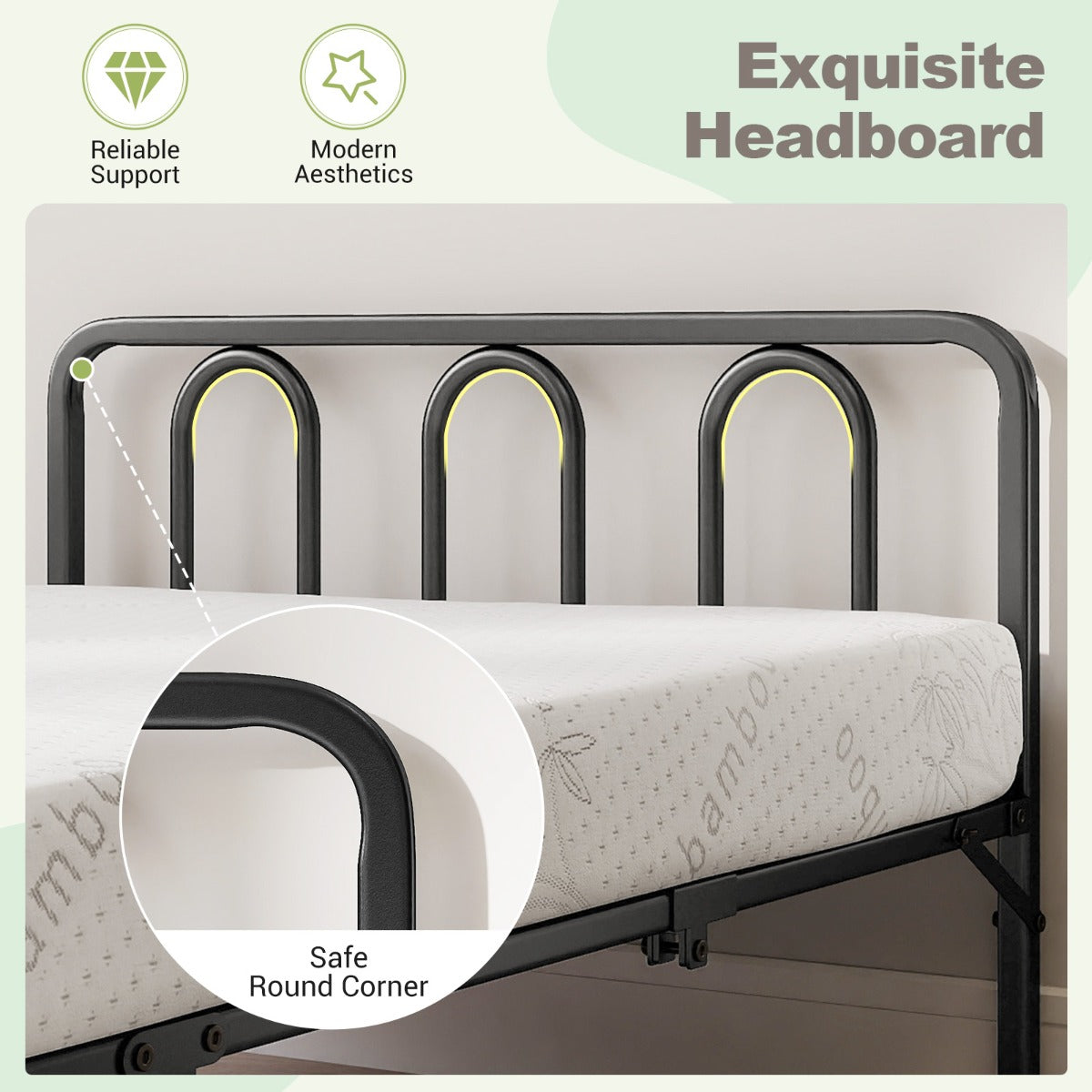 Livsk costway opvouwbaar bedframe met matras draagbaar opvouwbaar bed met hoofd en voetsteunen 6