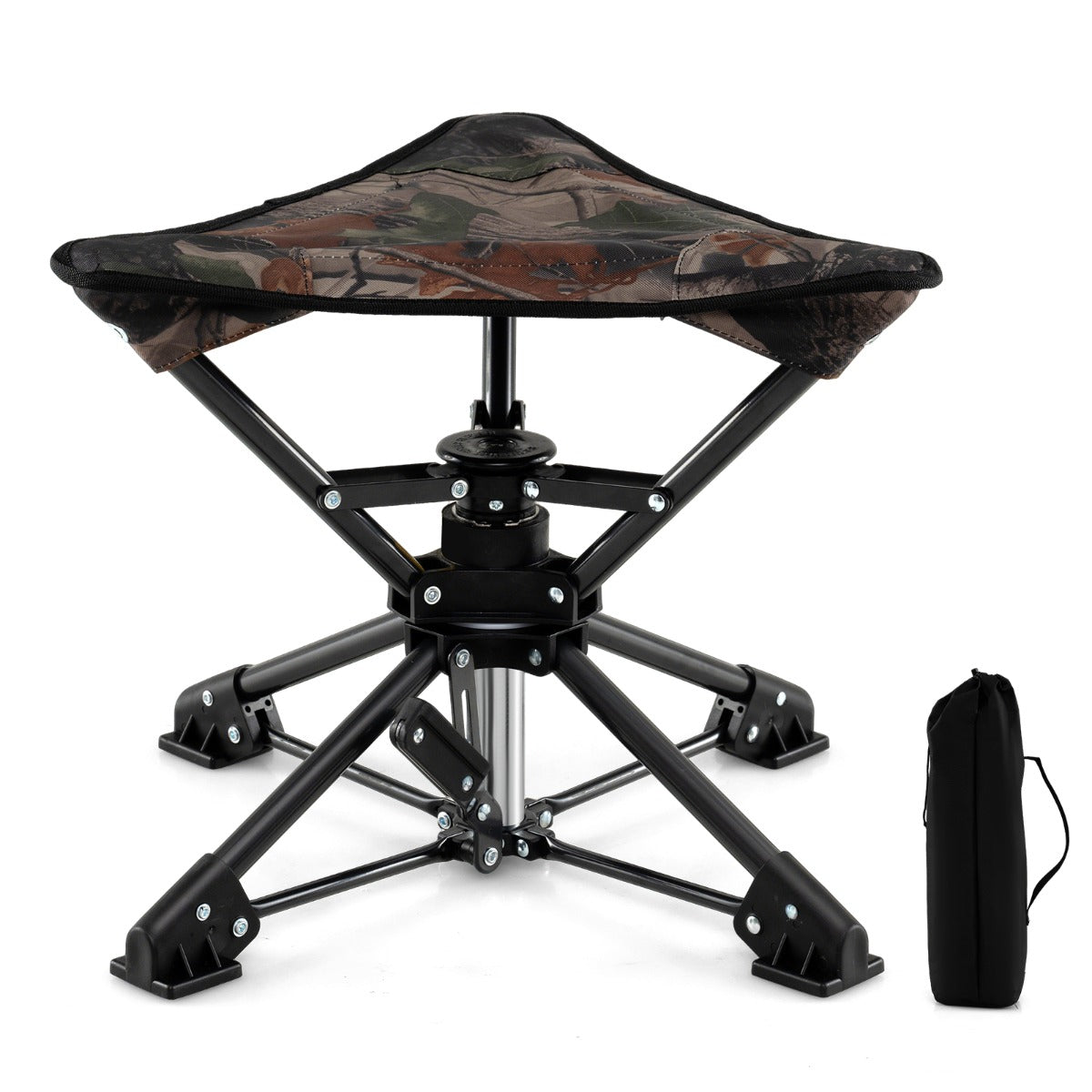 LIVSK Opvouwbare Driepoot Campingkruk - 360° Draaibaar - Stabilisatiepoten - Compact met Draagtas - Tot 150 kg - Camouflage/Blauw
