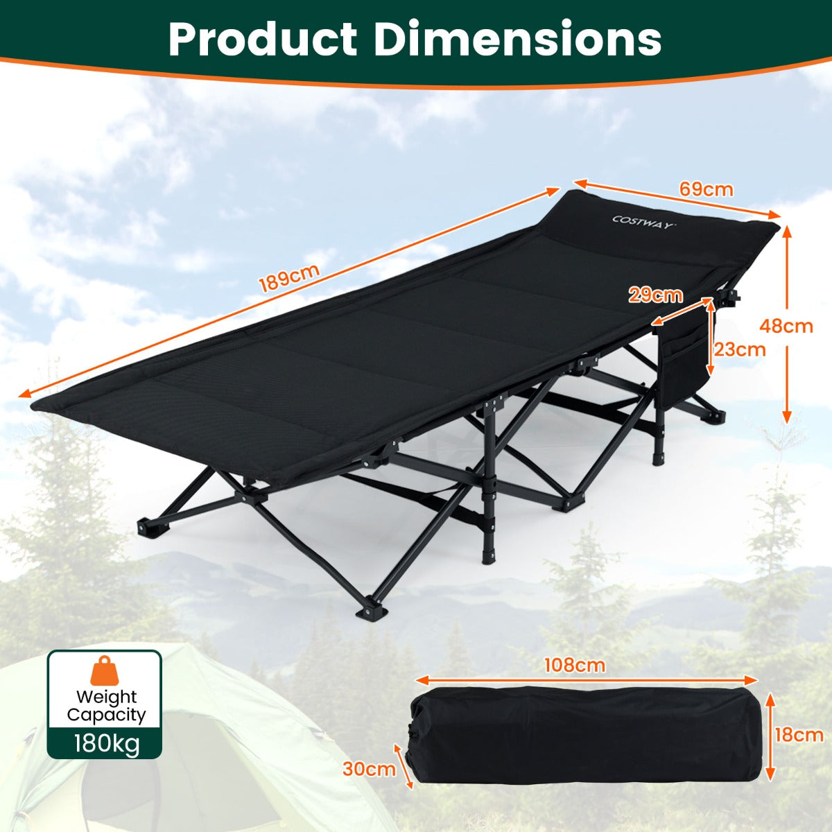 Livsk costway opvouwbaar campingbed voor volwassenen draagbare campingligstoel 1 1