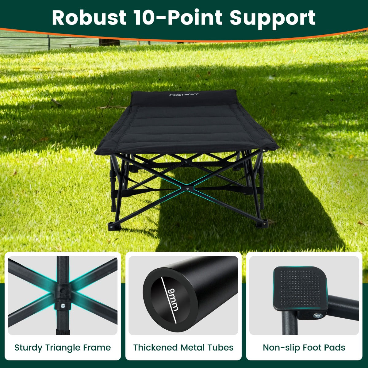 Livsk costway opvouwbaar campingbed voor volwassenen draagbare campingligstoel 3