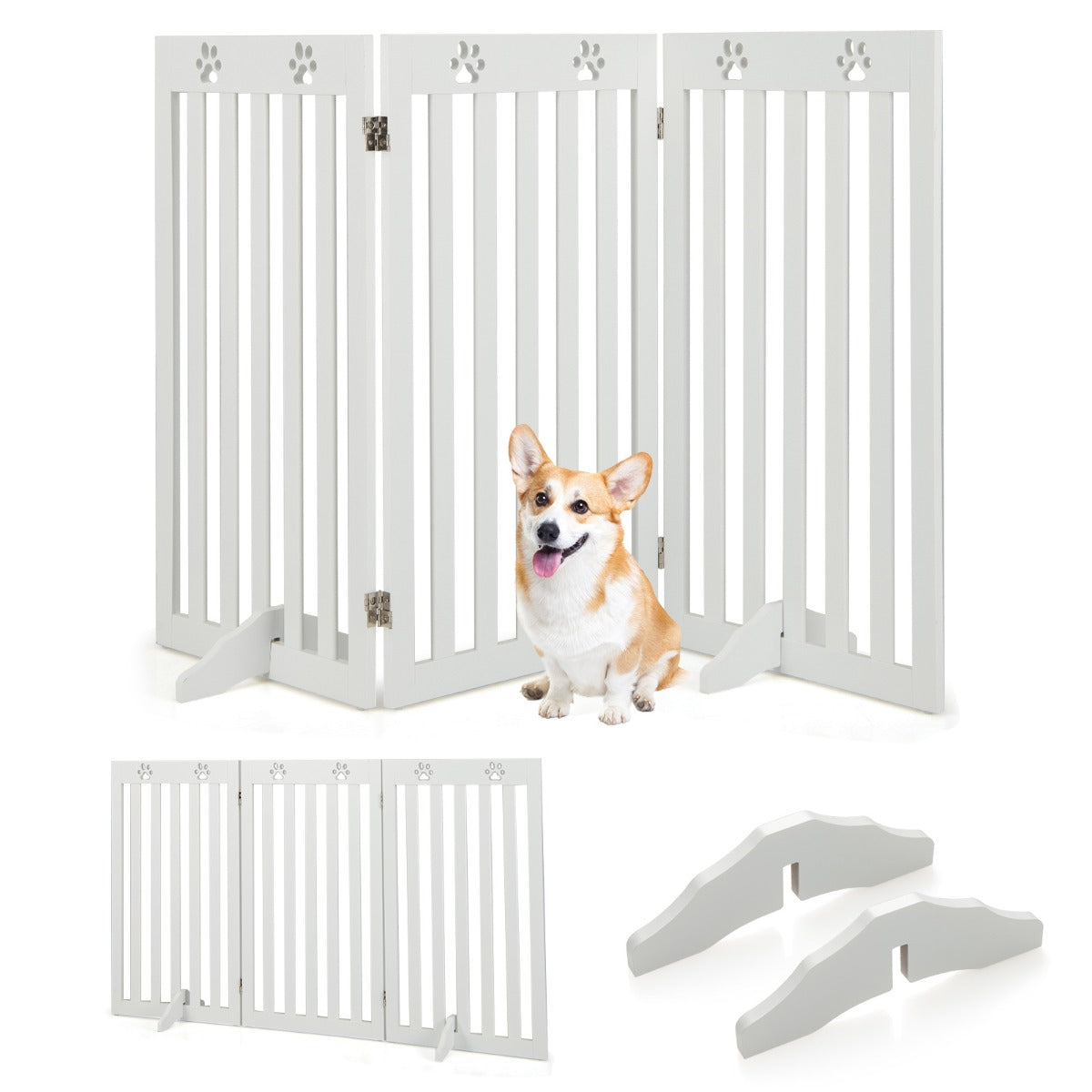 LIVSK Zelfdragend Opvouwbaar Huisdierenhek - Verstelbaar met 2 Steunpoten - Veiligheid voor Kleine en Middelgrote Honden - Wit