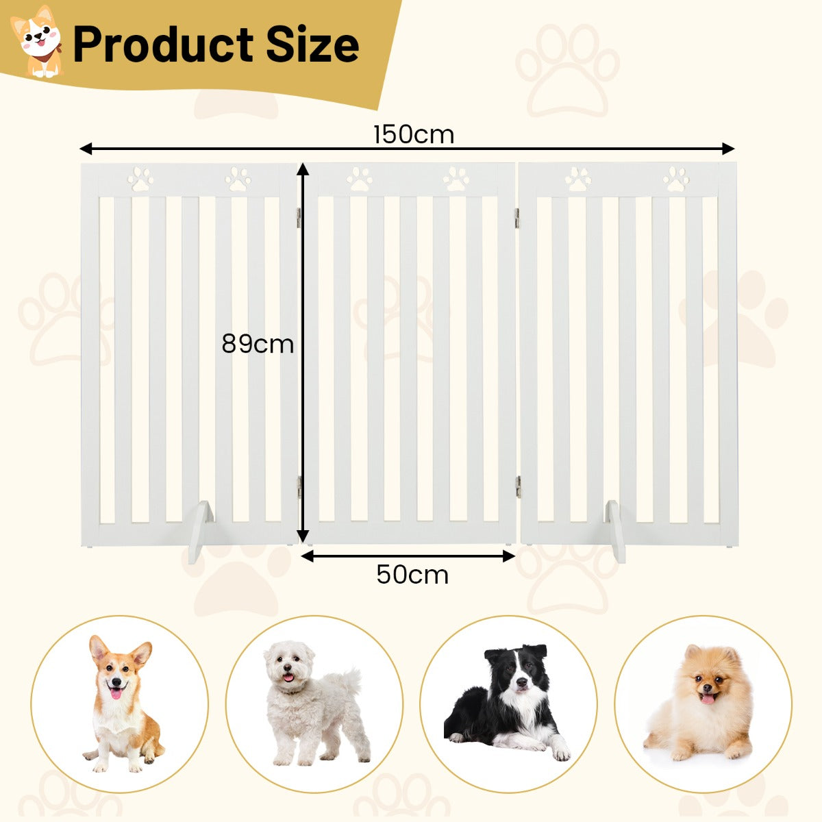 LIVSK Zelfdragend Opvouwbaar Huisdierenhek - Verstelbaar met 2 Steunpoten - Veiligheid voor Kleine en Middelgrote Honden - Wit