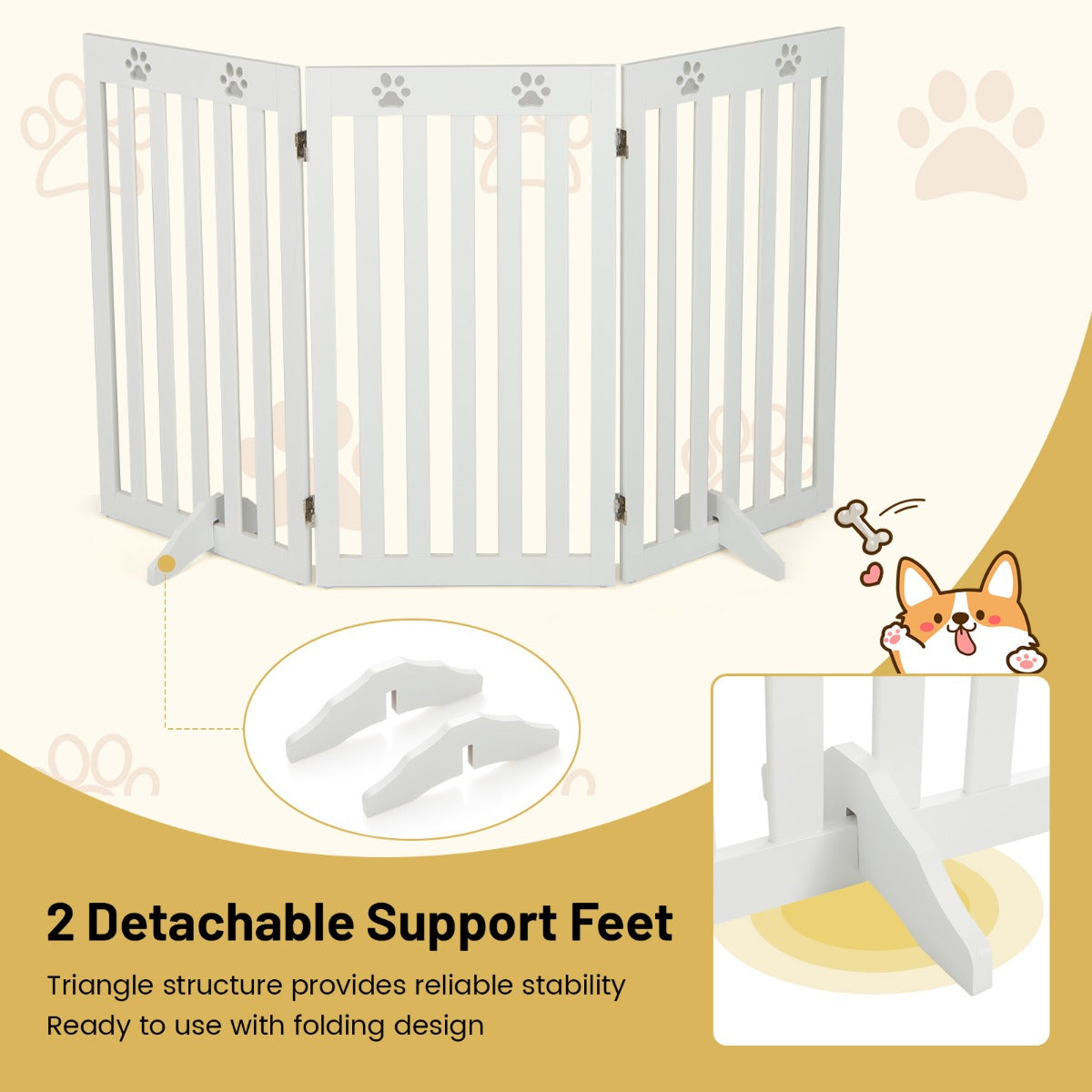 LIVSK Zelfdragend Opvouwbaar Huisdierenhek - Verstelbaar met 2 Steunpoten - Veiligheid voor Kleine en Middelgrote Honden - Wit