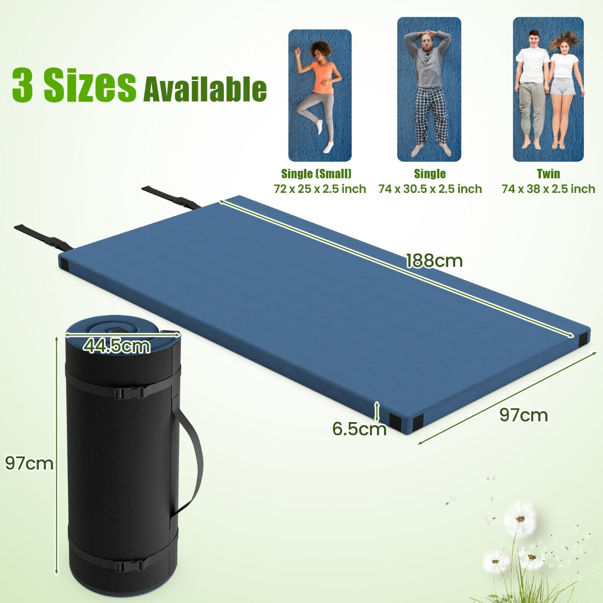 LIVSK Kampeermatras - Opvouwbaar met Waterdichte Hoes - Antislip - Ideaal voor Yoga en Kamperen - 188 x 97 x 6,5 cm - Blauw