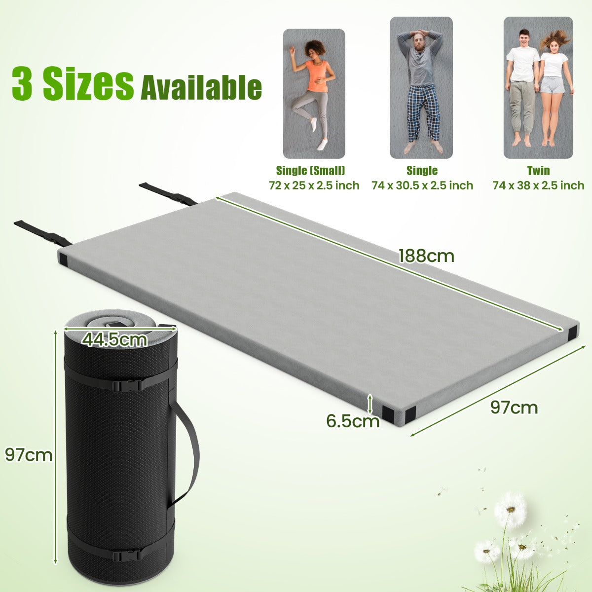 LIVSK Traagschuim Kampeermatras - Opvouwbaar met Waterdichte Flanellen Hoes - Antislip - Ideaal voor Kamperen - 188 x 97 x 6,5 cm