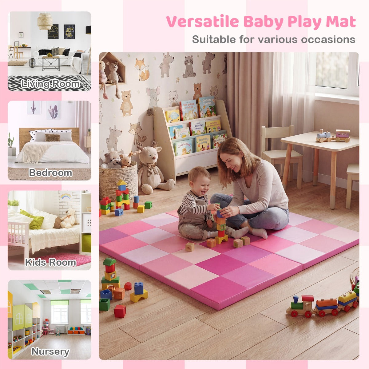 Livsk costway opvouwbaar speelkleed voor babys met waterdicht kunstleer en zachte schuimvulling tweedelig groot formaat