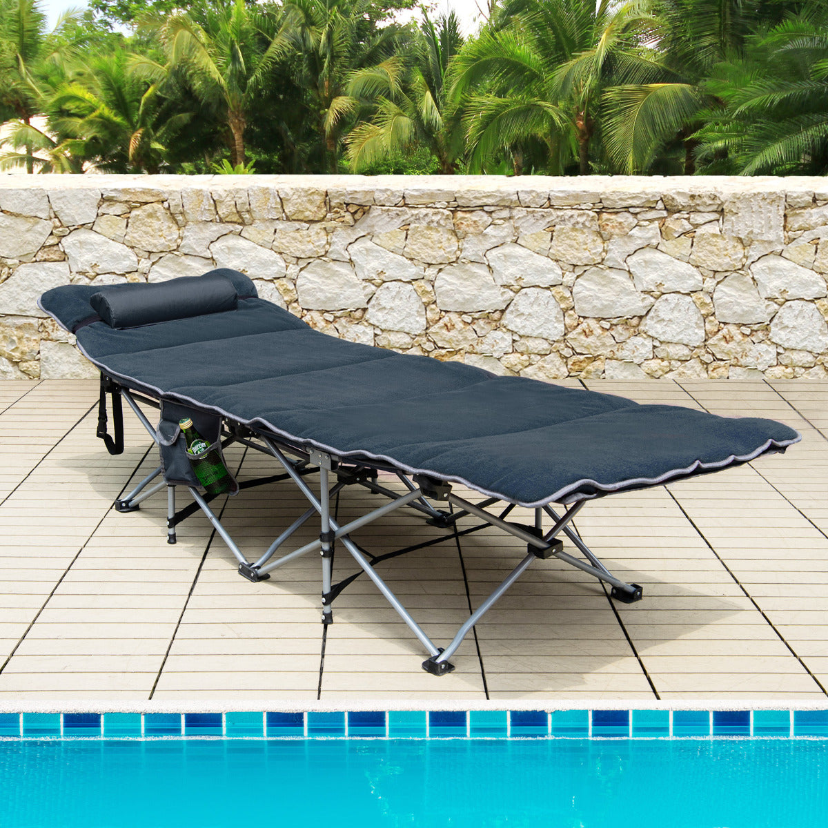 LIVSK Opvouwbaar Veldbed - Ademend Oxford-stof - Verwijderbare Hertenledervlies Matras - Ergonomisch Kussen - Tot 150 kg - Blauw