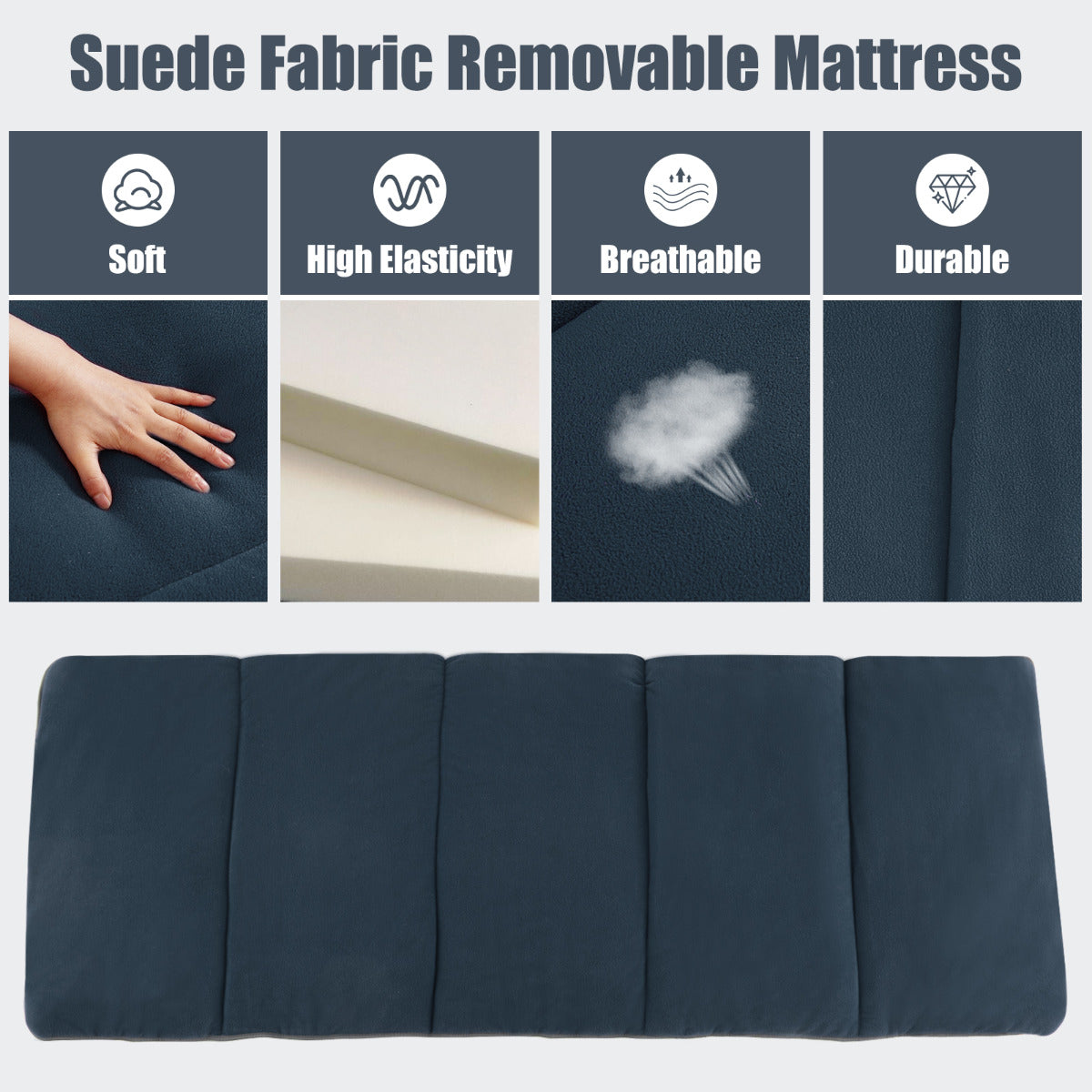 LIVSK Opvouwbaar Veldbed - Ademend Oxford-stof - Verwijderbare Hertenledervlies Matras - Ergonomisch Kussen - Tot 150 kg - Blauw