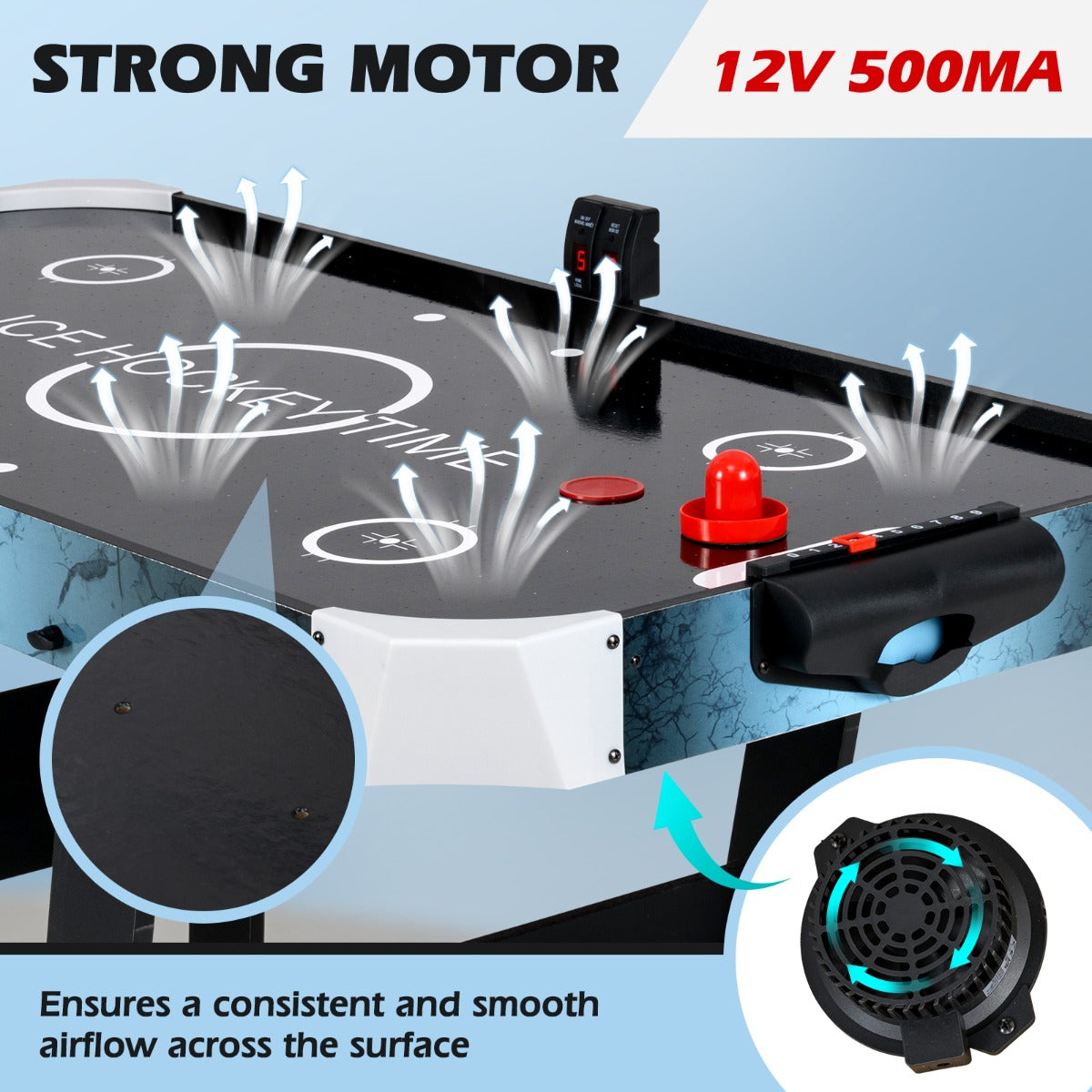 LIVSK Elektrische Opvouwbare Airhockey-tafel - Krachtige Motor - LED-display - Inclusief Hockeysticks en Pucks - 144 x 68 x 79 cm