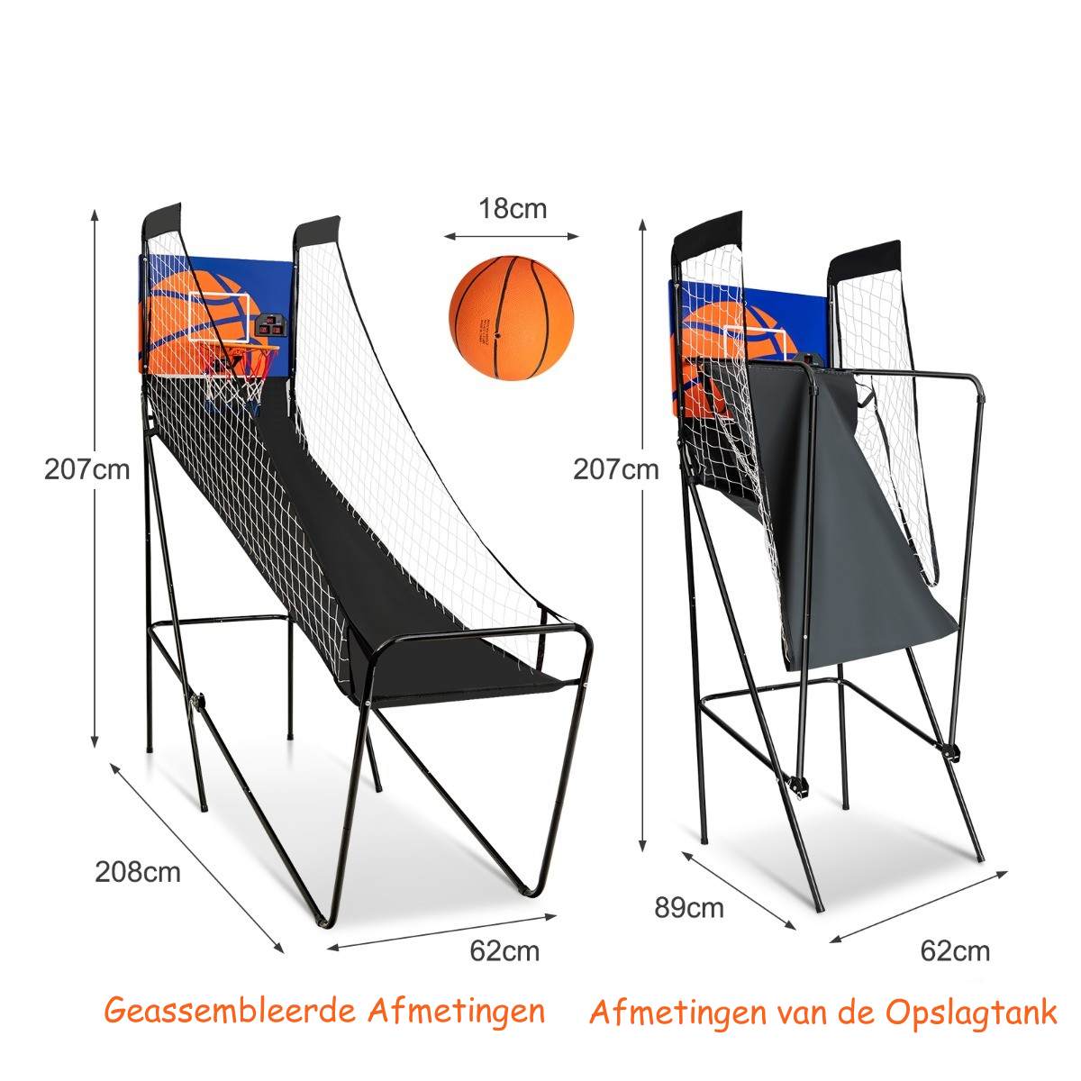 LIVSK Elektronische Basketbal Arcade Machine - 3 Ballen & Pomp - Opvouwbaar - Stalen Frame - Voor Binnengebruik - Zwart