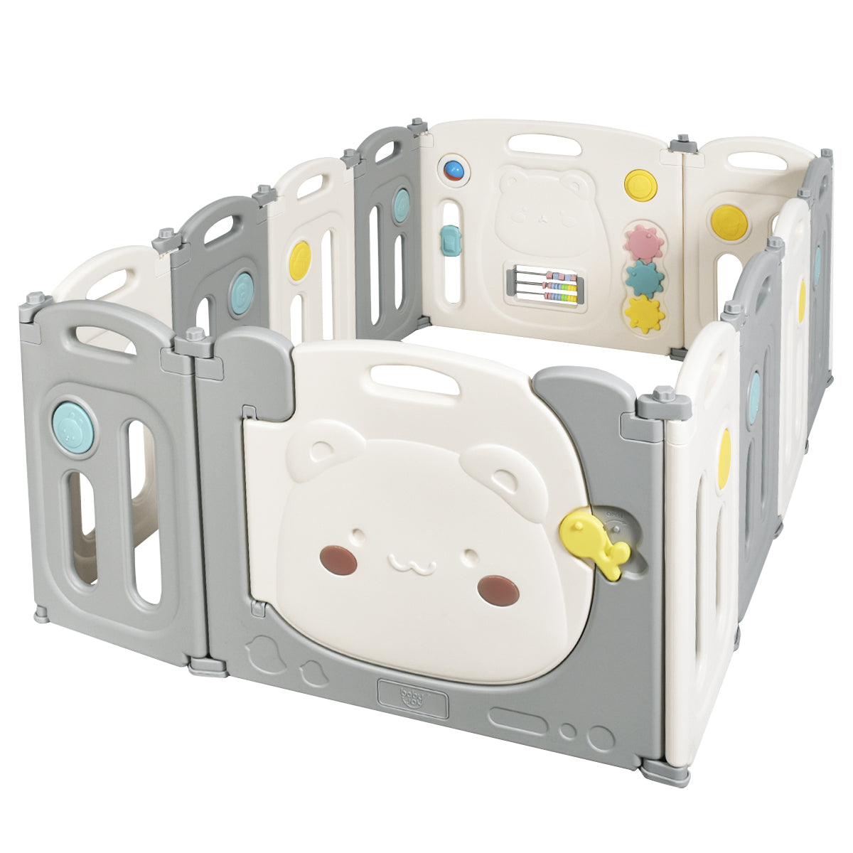 LIVSK Opvouwbare Kinderbox - Veilig HDPE - Antislip - Educatief Speelpaneel - Ruime Speelruimte - 118 x 160 x 64 cm - Wit + Grijs