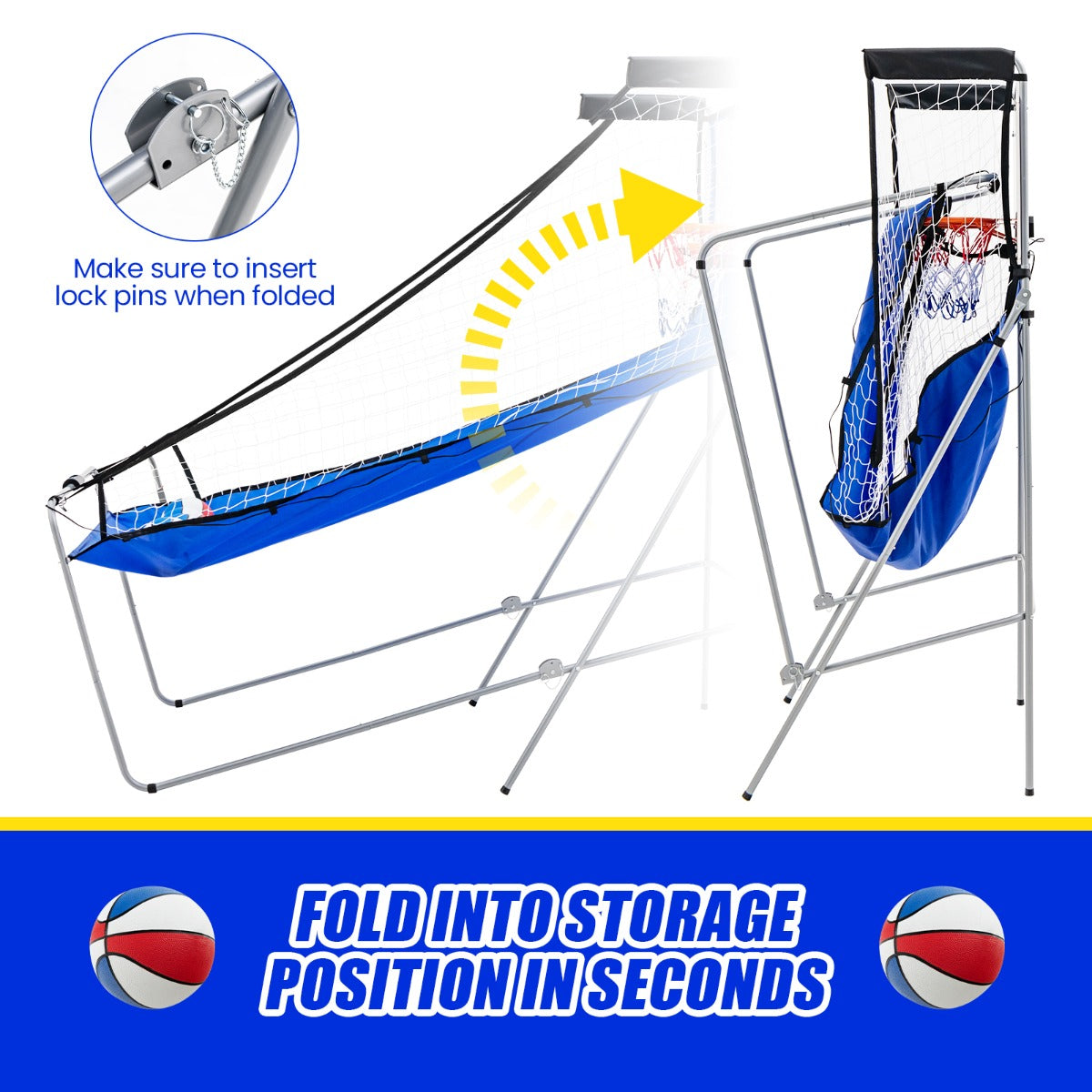 LIVSK Basketbal Arcadespel - Elektronisch Scoresysteem - 8 Spelstanden - Voor 1-4 Spelers - Opvouwbaar - 206 x 110 x 206 cm -