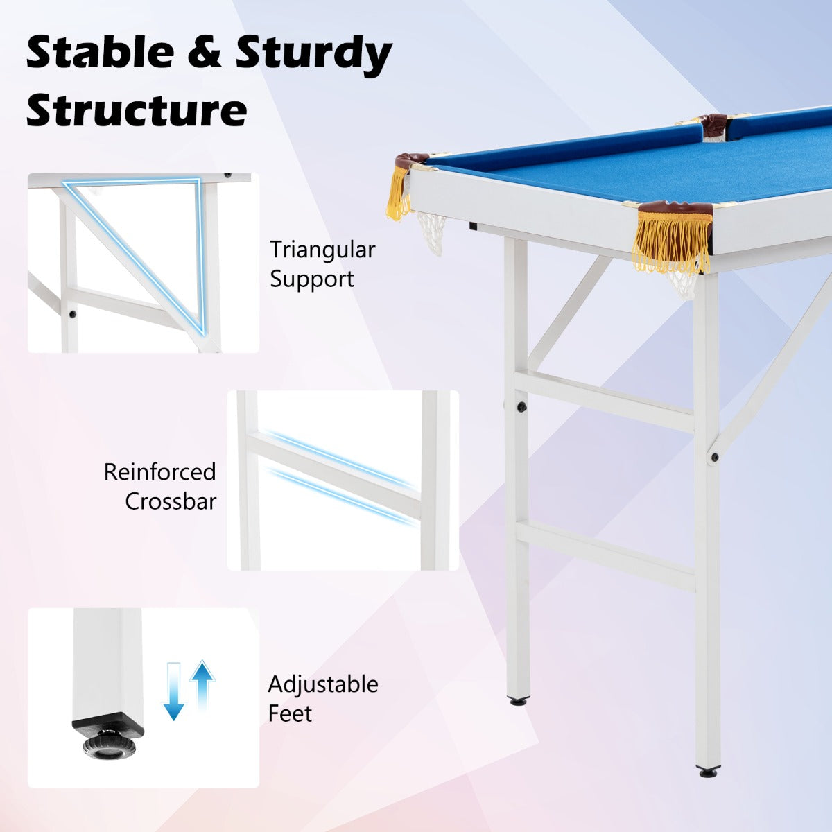 LIVSK Opvouwbare Biljarttafel - Inclusief 16 Ballen en 2 Keu-stokken - Stabiele Constructie - Compact voor Opslag - Blauw