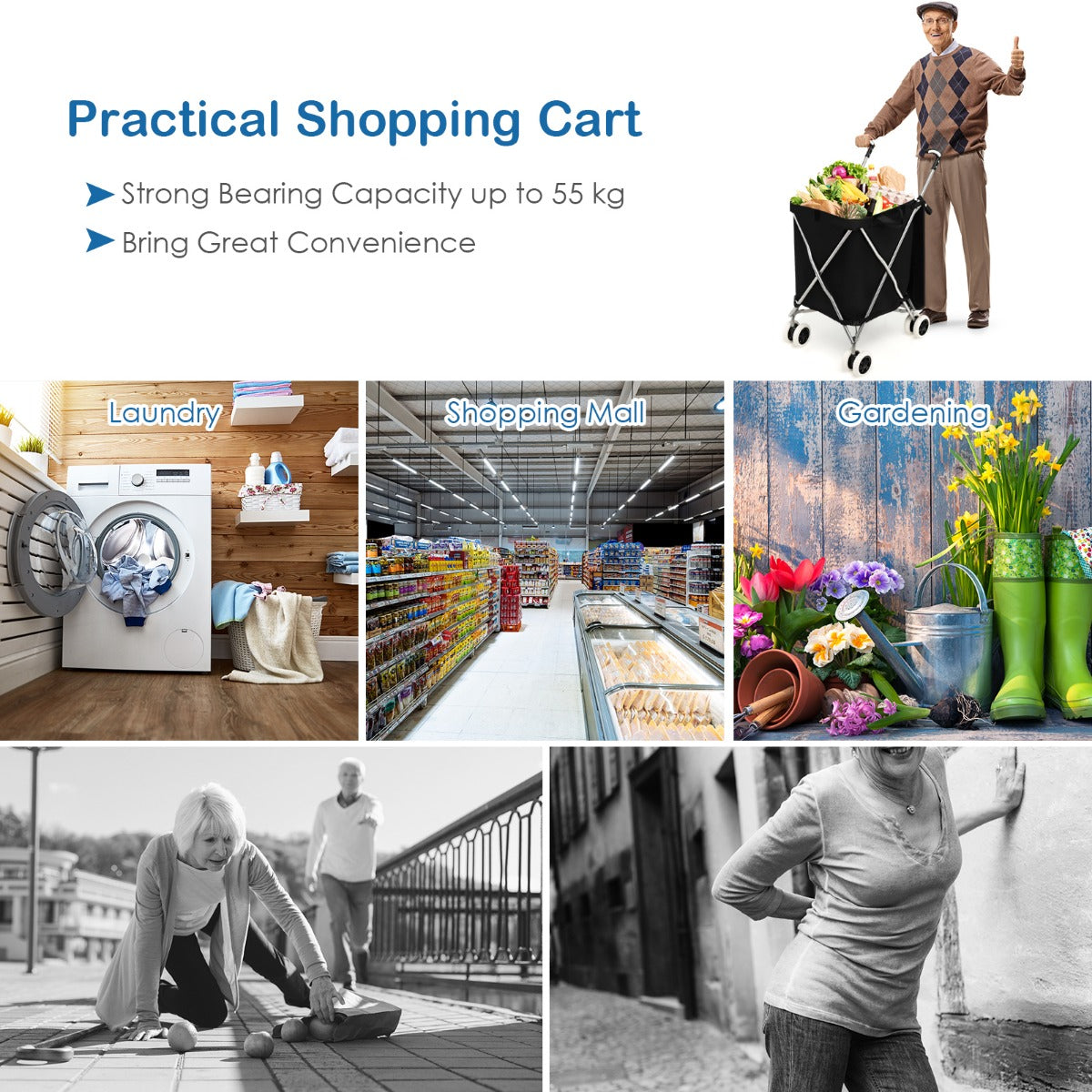 LIVSK Opvouwbare Boodschappentrolley - Waterdichte Voering - Robuust Stalen Frame - 90L Capaciteit - Geruisloze Wielen - Zwart