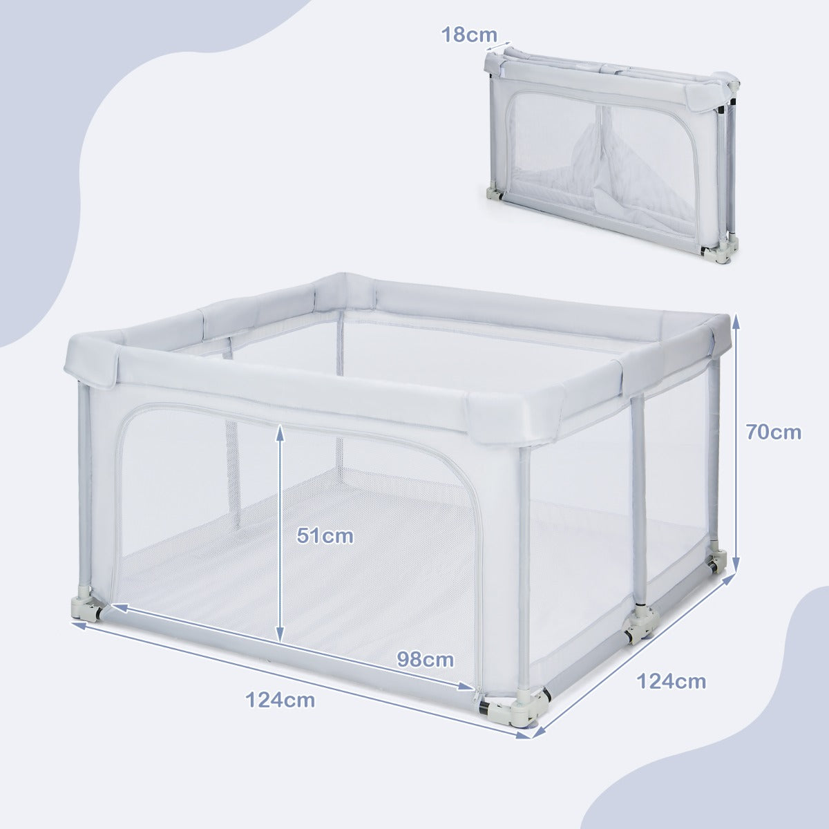 LIVSK Opvouwbare Baby Speelhoek - 50 Oceaanballen - 4 Handgrepen - Veilig en Duurzaam - 124 x 124 x 70 cm - Grijs