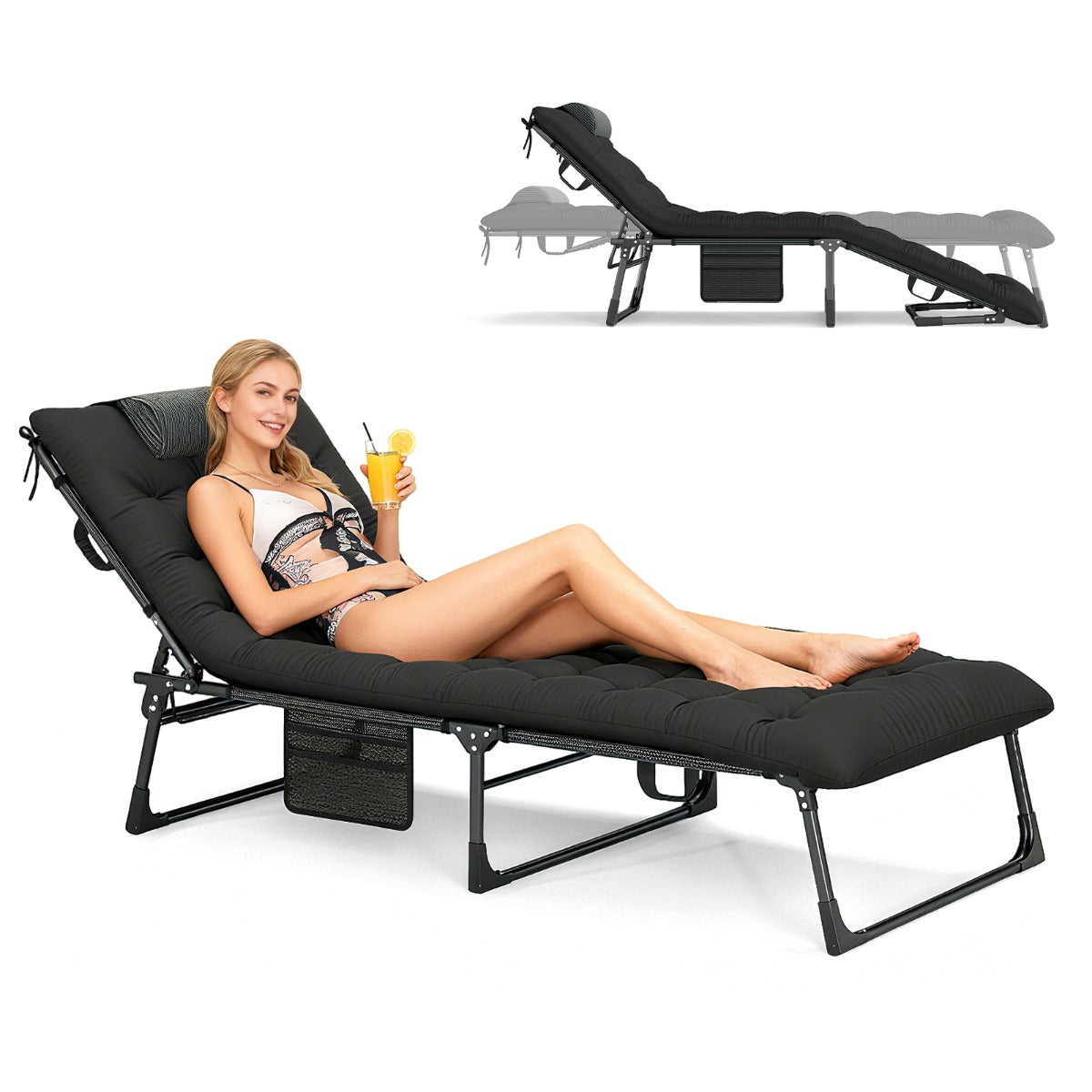 Livsk costway opvouwbare campingligstoel opvouwbaar bed met afneembare zachte matras