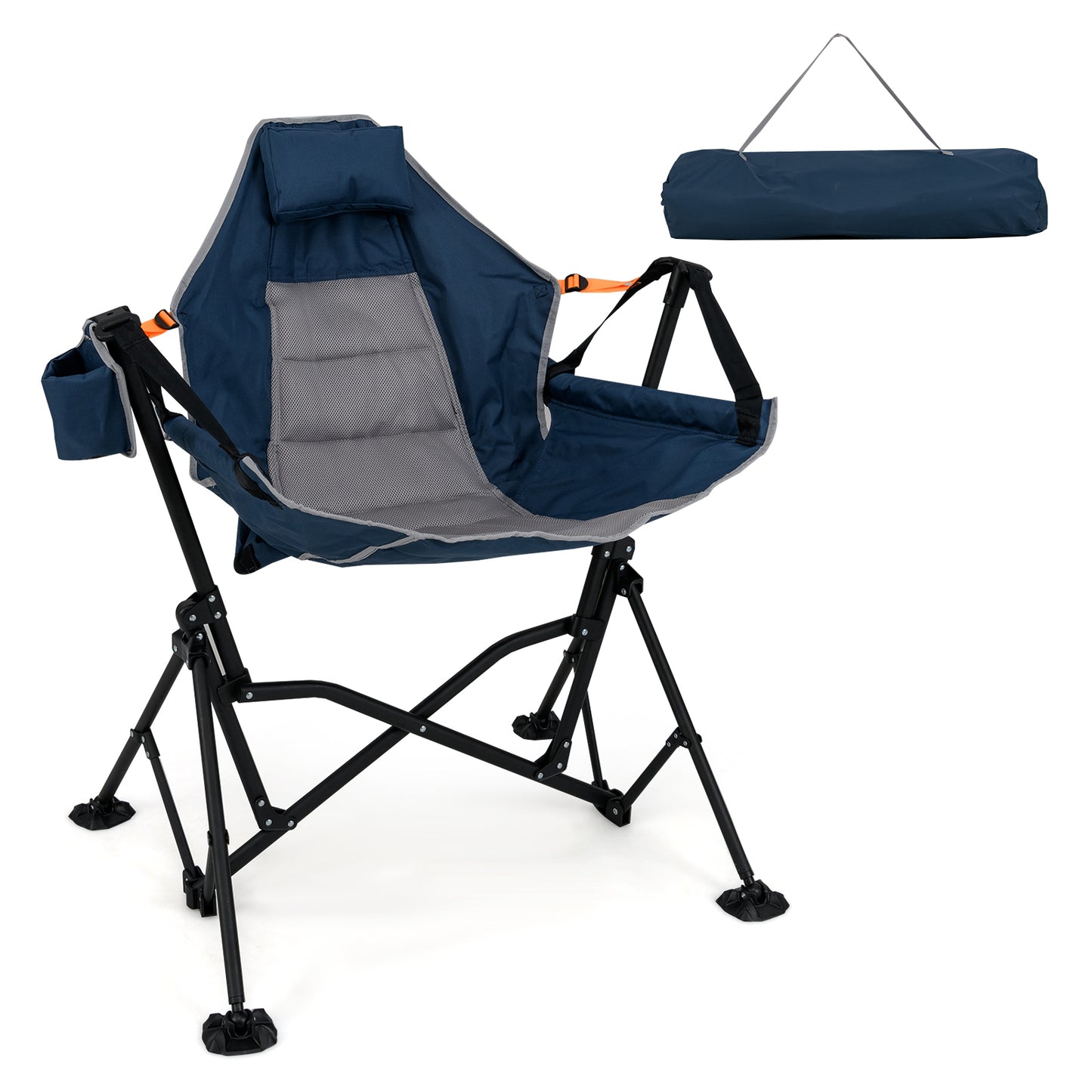 LIVSK oversized campingstoel - Verstelbare rugleuning 90° tot 150° - Gevoerd comfort - Inclusief draagtas - Tot 150 kg - Blauw