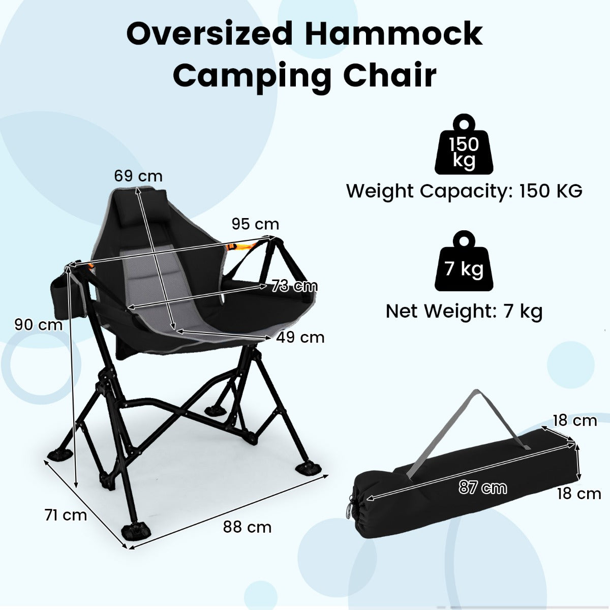 LIVSK Oversized Campingstoel - Verstelbare Rugleuning - Gevoerd Comfort - Inclusief Draagtas - Tot 150 kg - Zwart