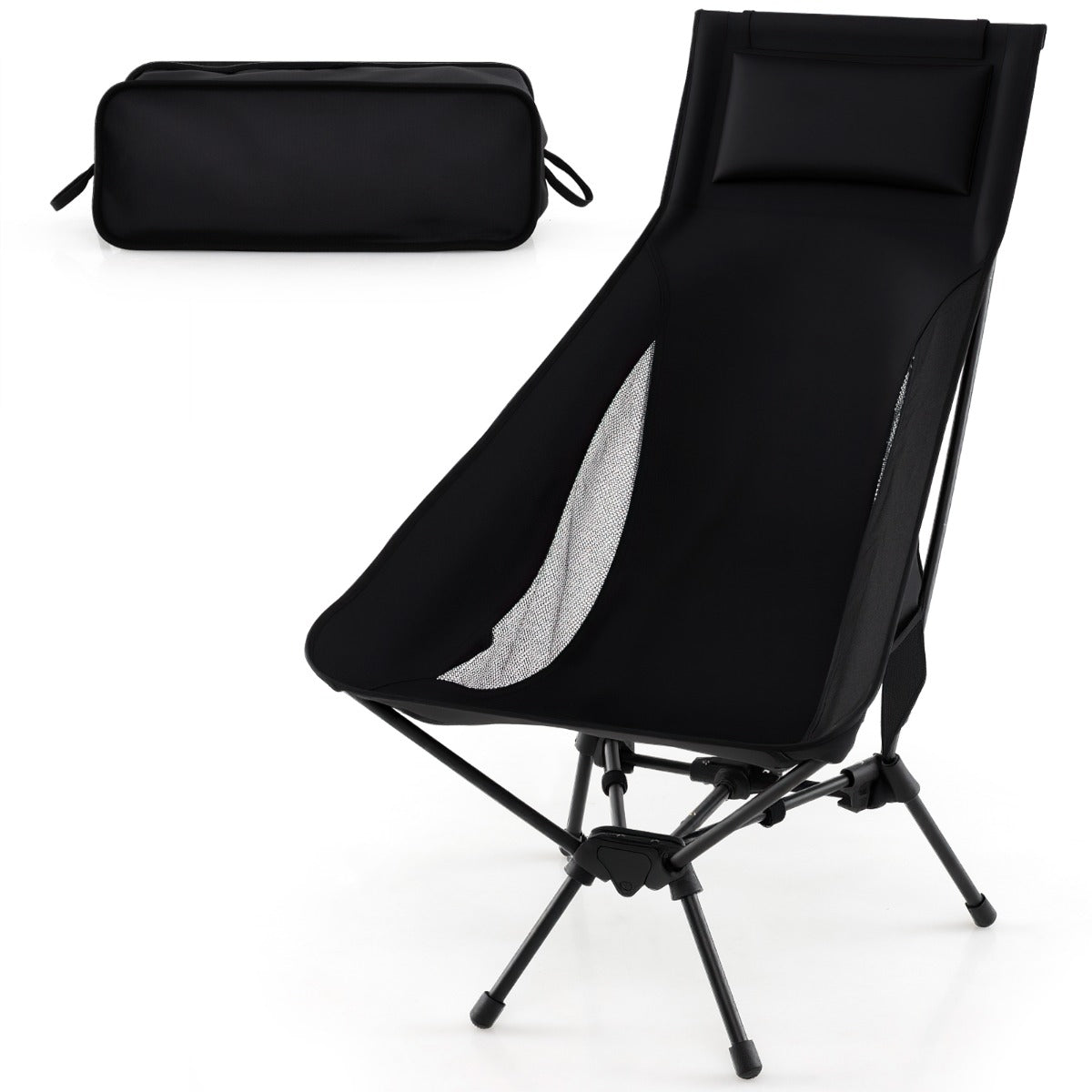 LIVSK Draagbare Campingstoel - Ultralicht - Hoge Stabiliteit tot 150 kg - Eenvoudig Opzetten - Ergonomisch Design - Zwart