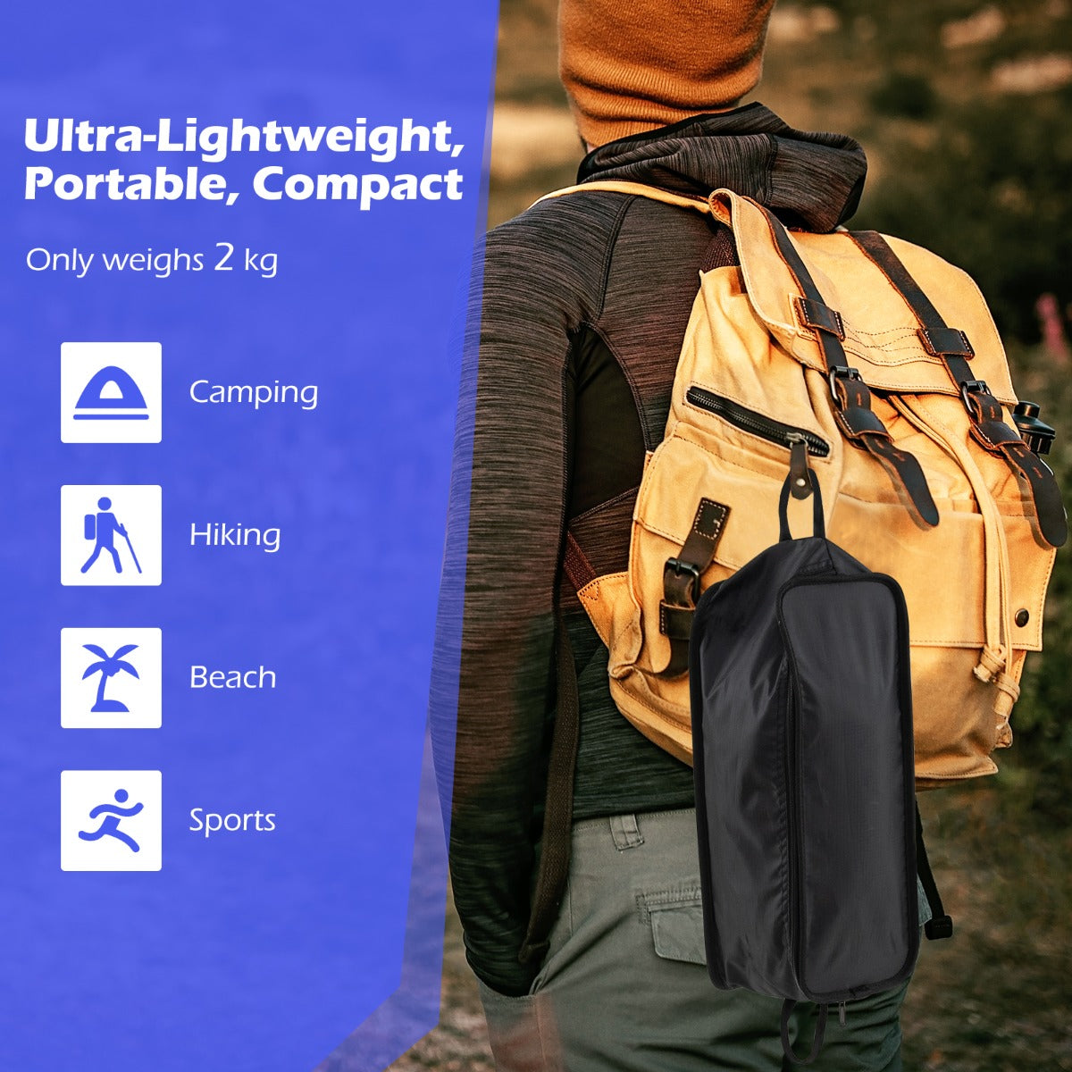 LIVSK Draagbare Campingstoel - Ultralicht - Hoge Stabiliteit tot 150 kg - Eenvoudig Opzetten - Ergonomisch Design - Zwart