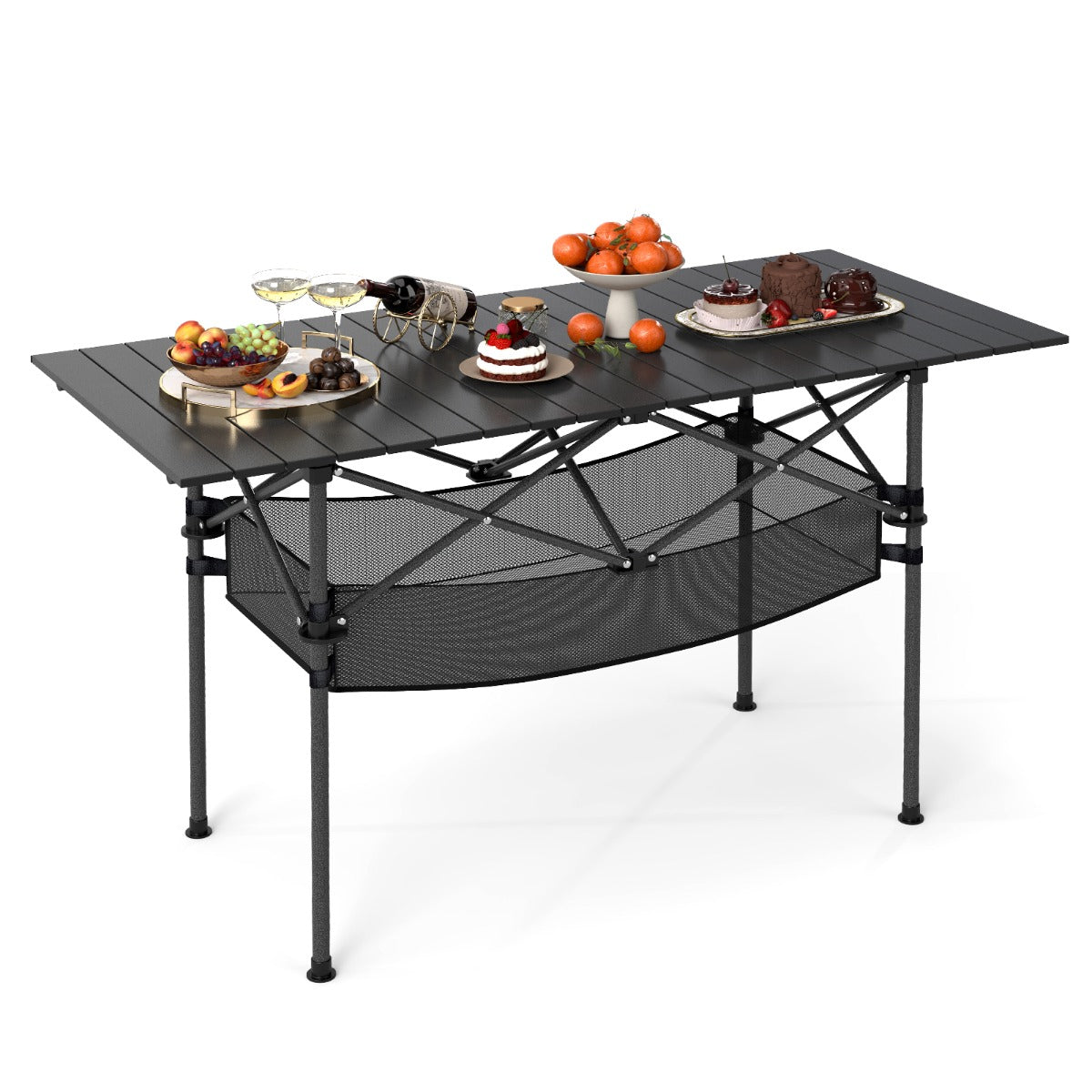 LIVSK Opvouwbare Campingtafel - Aluminium - Eenvoudig op te zetten - Draagtas en netmand inbegrepen - Tot 100 kg - Zwart
