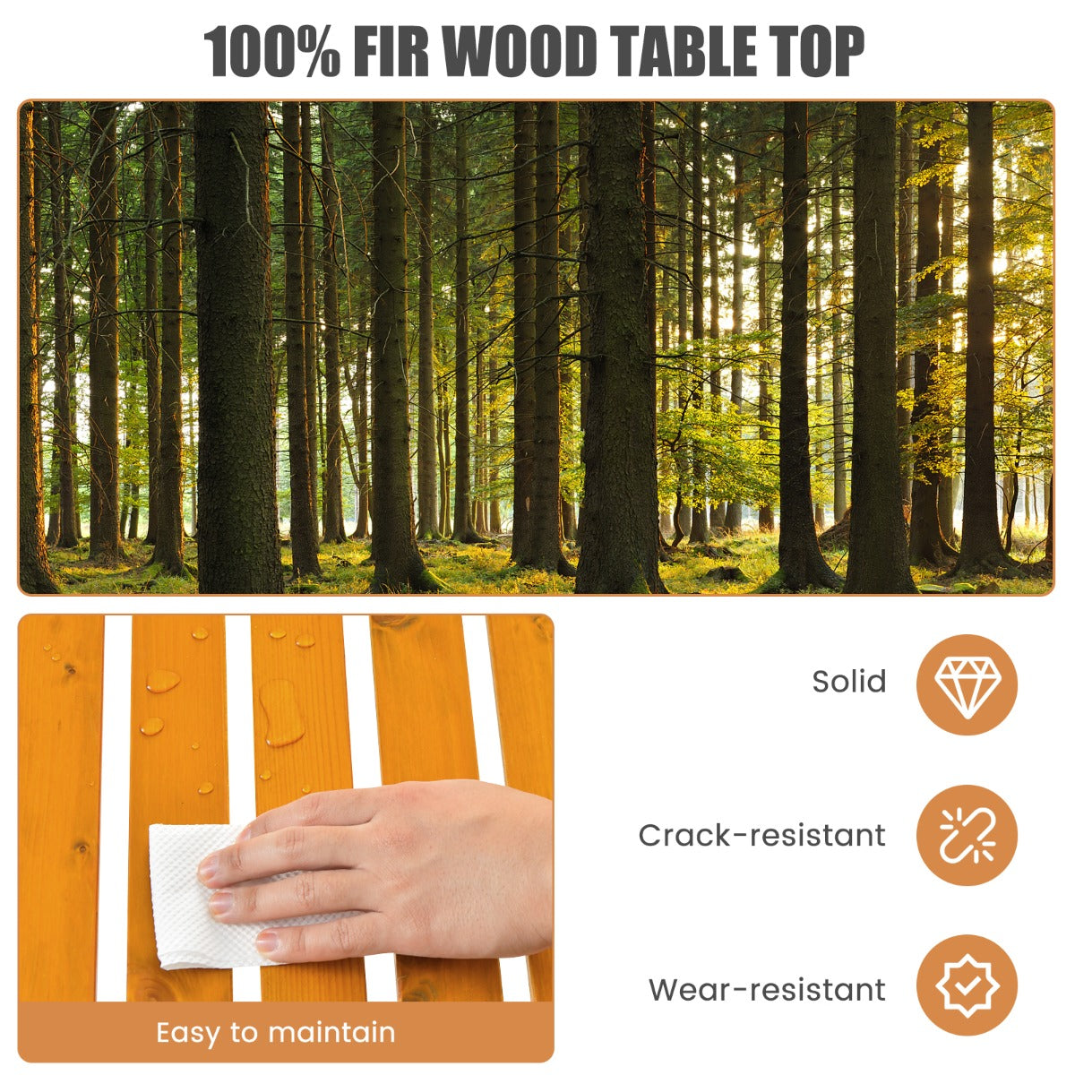 LIVSK Opvouwbare Campingtafel - Natuurlijk Dennenhout - Oprolbaar Blad - Draagtas - 50 kg Draagkracht - 69 x 69 x 42 cm -