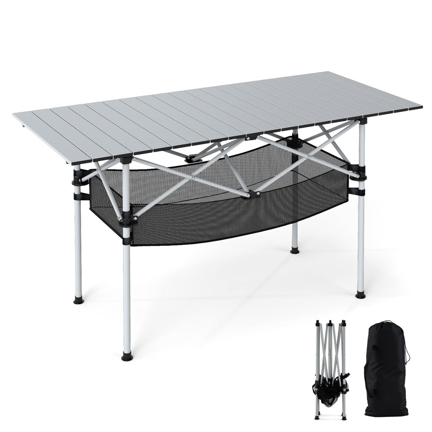 LIVSK Opvouwbare Campingtafel - Draagbaar Aluminium Tafelblad - Tot 100 kg - Eenvoudig op te zetten - Inclusief Draagtas - Zilver