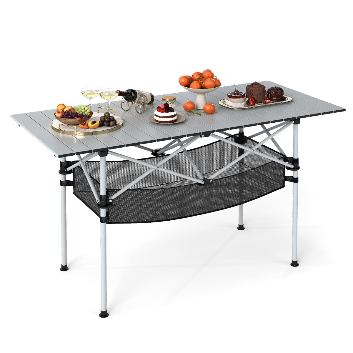 LIVSK Opvouwbare Campingtafel - Draagbaar Aluminium Tafelblad - Tot 100 kg - Eenvoudig op te zetten - Inclusief Draagtas - Zilver