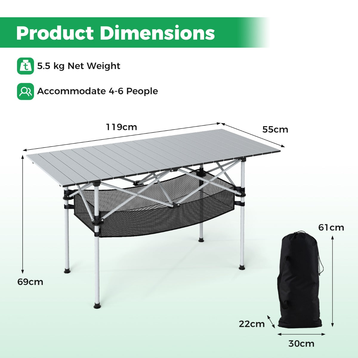 LIVSK Opvouwbare Campingtafel - Draagbaar Aluminium Tafelblad - Tot 100 kg - Eenvoudig op te zetten - Inclusief Draagtas - Zilver