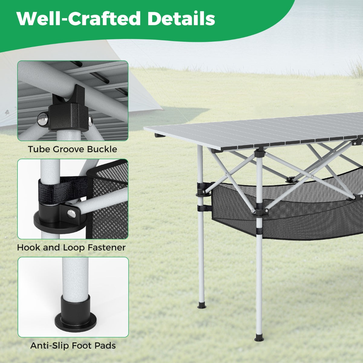 LIVSK Opvouwbare Campingtafel - Draagbaar Aluminium Tafelblad - Tot 100 kg - Eenvoudig op te zetten - Inclusief Draagtas - Zilver