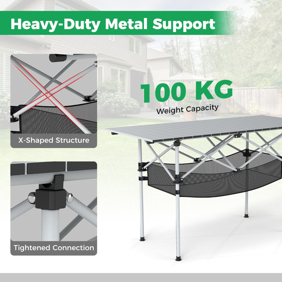 LIVSK Opvouwbare Campingtafel - Draagbaar Aluminium Tafelblad - Tot 100 kg - Eenvoudig op te zetten - Inclusief Draagtas - Zilver