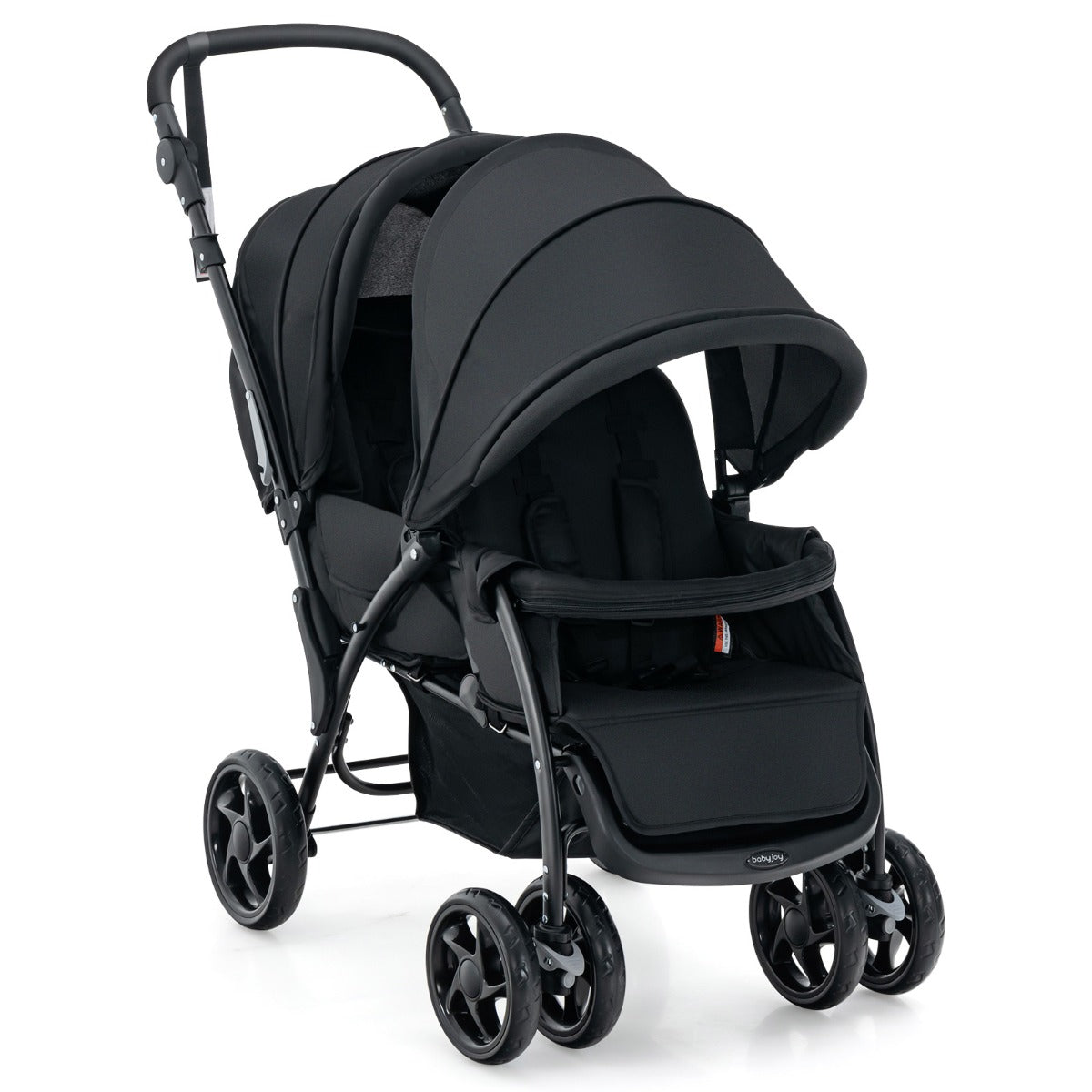 LIVSK Tandem Kinderwagen - Verstelbare Rugleuningen - 5-Punts Veiligheidsgordel - Opvouwbaar - Geschikt voor 2 Peuters - Zwart