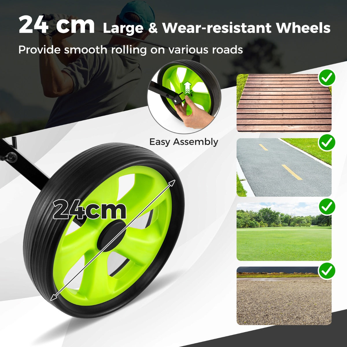 LIVSK Opvouwbare Golf Trolley - Robuust Stalen Frame - Slijtvast PP-wielen - Ergonomisch Ontwerp - Totale Draagcapaciteit - Groen