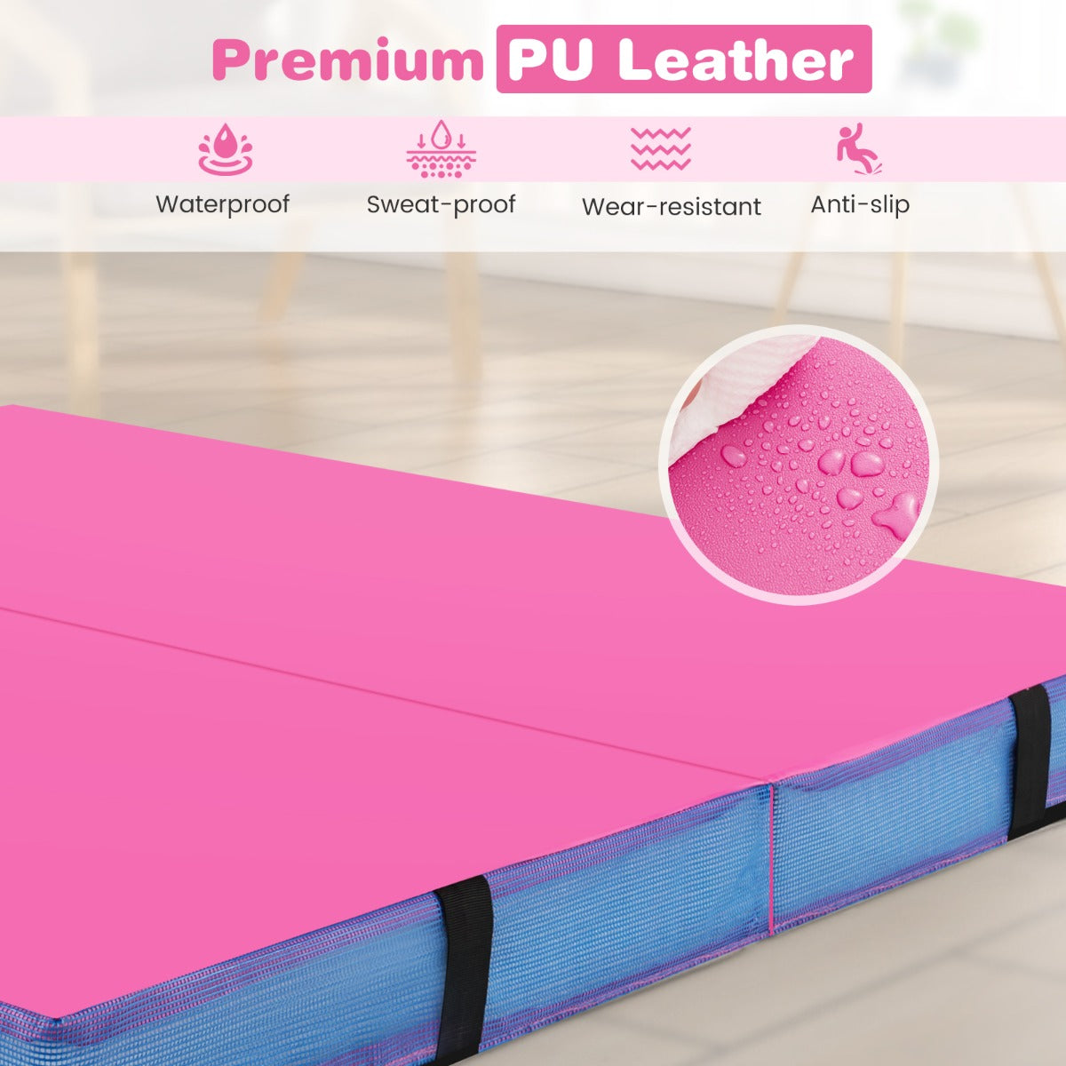 Livsk costway opvouwbare gymmat 122 x 122 x 10 cm dikte dubbel opvouwbare gym en tumblingmat roze 6