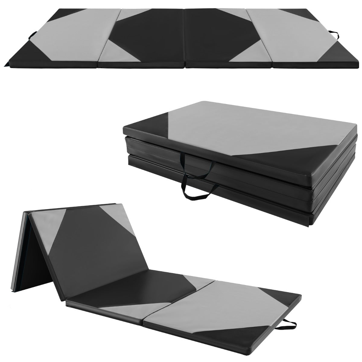LIVSK Opvouwbare Fitnessmat - 5 cm EPE-schuim - Handgrepen - Waterdichte PU-hoes - Klittenband - 300 x 117 x 5 cm - Roze + Zwart