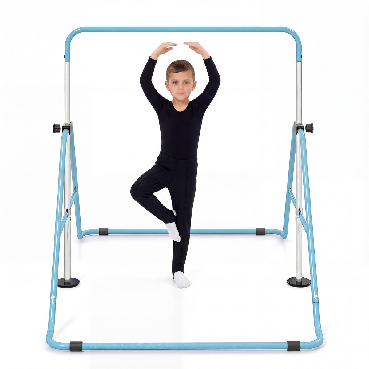 Livsk costway opvouwbare gymnastiekstang voor kinderen in hoogte verstelbare horizontale kip trainingsstang met antislipbasis blauw 1