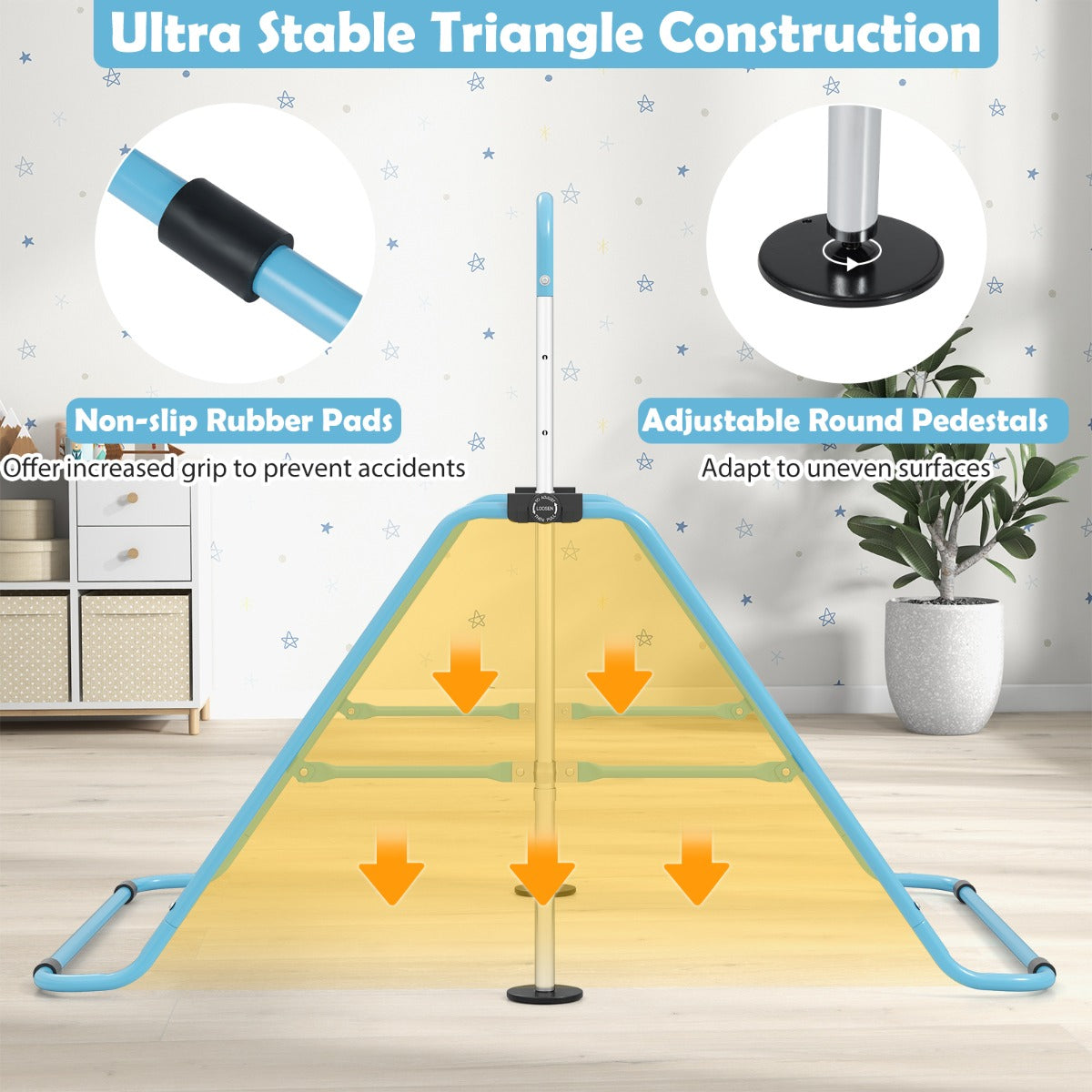 Livsk costway opvouwbare gymnastiekstang voor kinderen in hoogte verstelbare horizontale kip trainingsstang met antislipbasis blauw