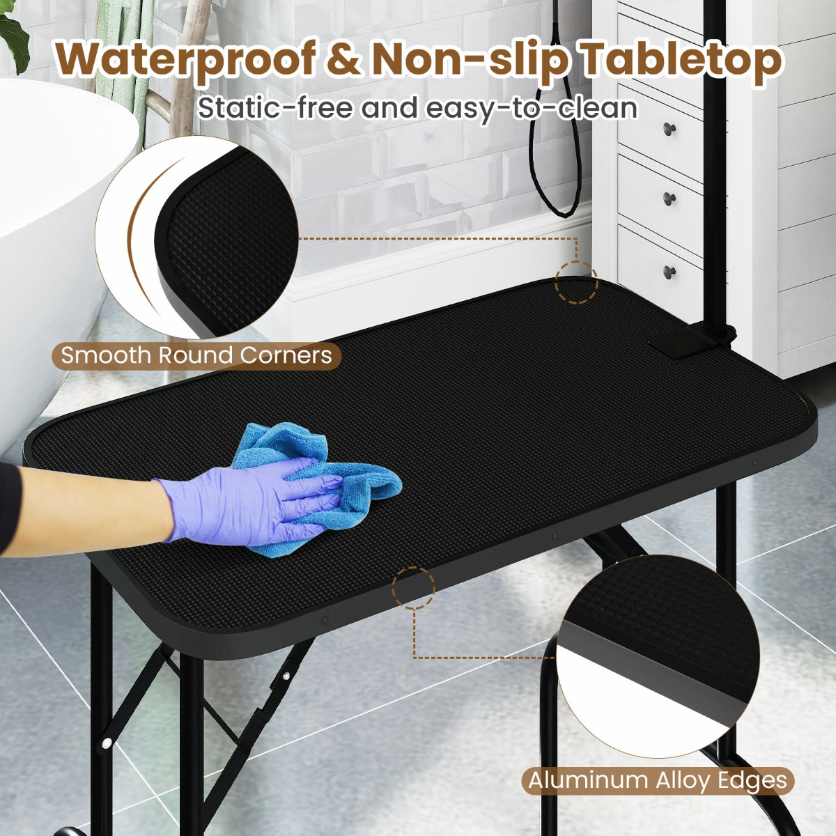 LIVSK Huisdierverzorgingstafel - Verstelbaar en Opvouwbaar - Antislip Waterdicht - Draagvermogen 100 kg - 80,5 x 46 x 76,5 cm -
