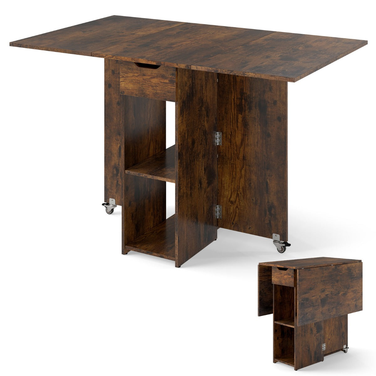 Livsk costway opvouwbare keukentafel opvouwbare tafel voor vier personen met lades donkerbruin 1 1