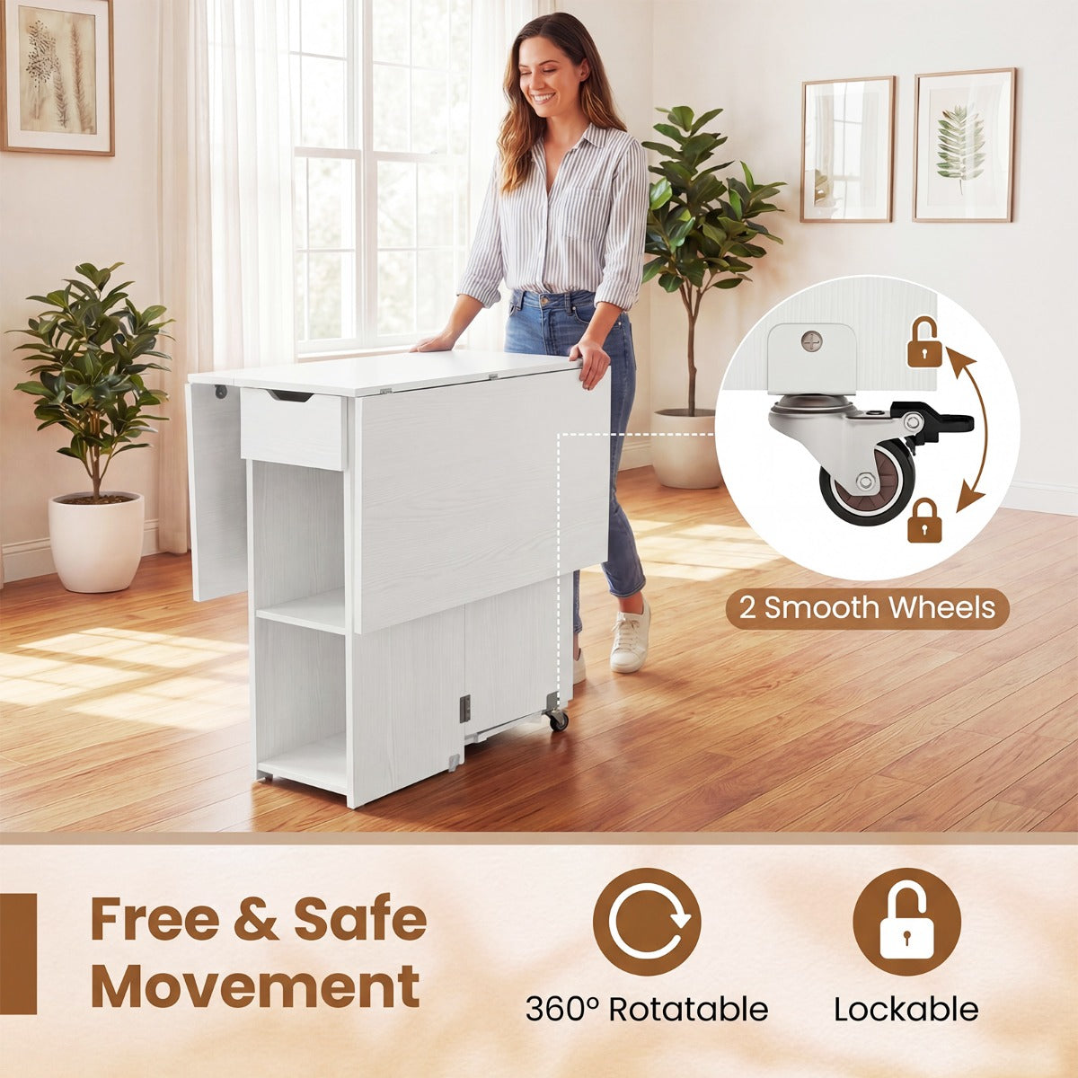 Livsk costway opvouwbare keukentafel opvouwbare tafel voor vier personen met lades wit 3