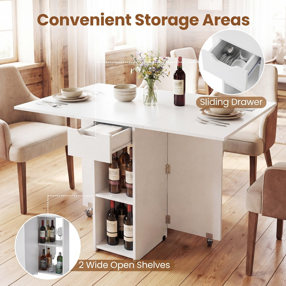 Livsk costway opvouwbare keukentafel opvouwbare tafel voor vier personen met lades wit 4