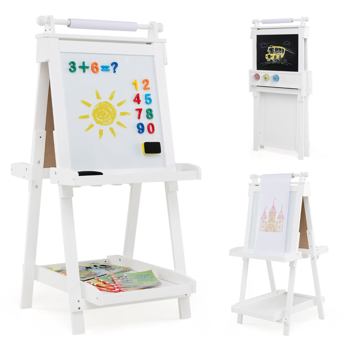 LIVSK Dubbelzijdige Kinderezel - 3-in-1 met Whiteboard en Magnetisch Bord - Verstelbaar van 106 tot 126 cm - Grijs/Wit