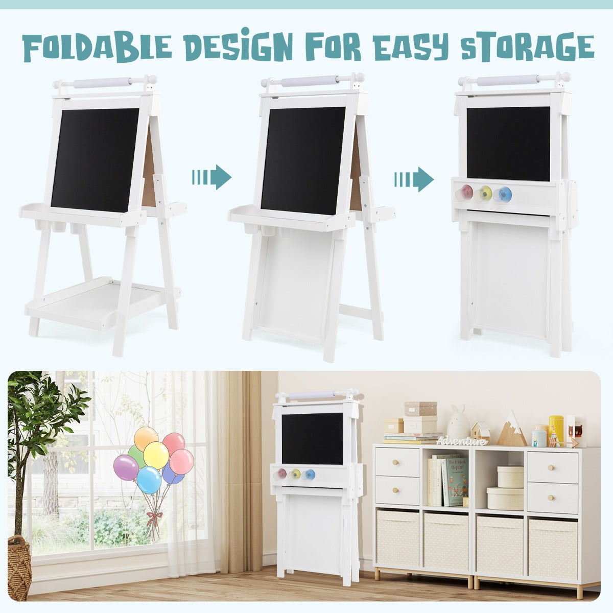 LIVSK Dubbelzijdige Kinderezel - 3-in-1 met Whiteboard en Magnetisch Bord - Verstelbaar van 106 tot 126 cm - Grijs/Wit
