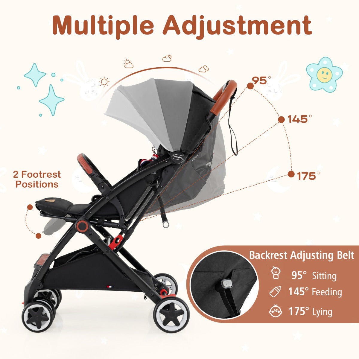 Livsk costway opvouwbare kinderwagen draagbare buggy met uitschuifbare zonnekap verstelbare rugleuning en voetsteun licht aluminium frame