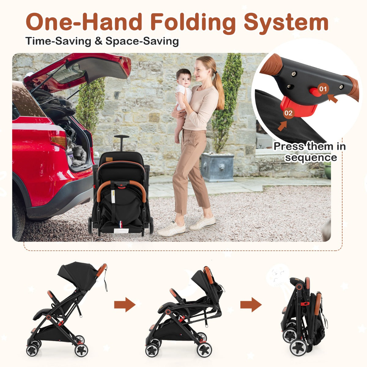 Livsk costway opvouwbare kinderwagen draagbare buggy met uitschuifbare zonnekap verstelbare rugleuning en voetsteun licht aluminium frame