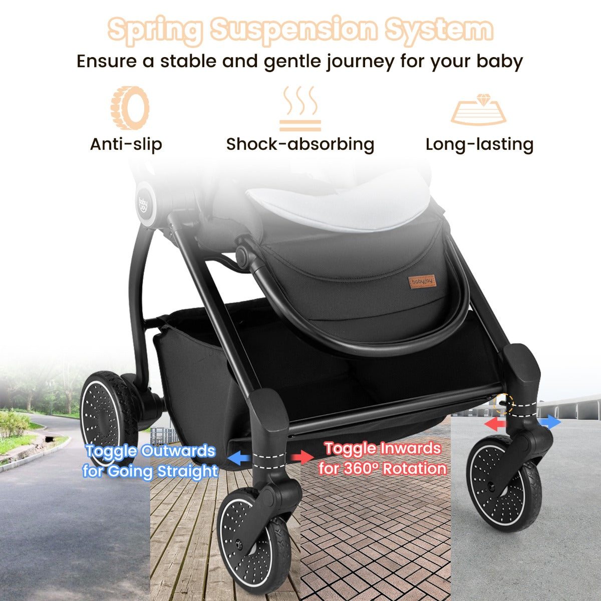 Livsk costway opvouwbare kinderwagen met omkeerbare zitting verstelbare rugleuning verstelbare kap handgreep aluminium kinderwagen grijs