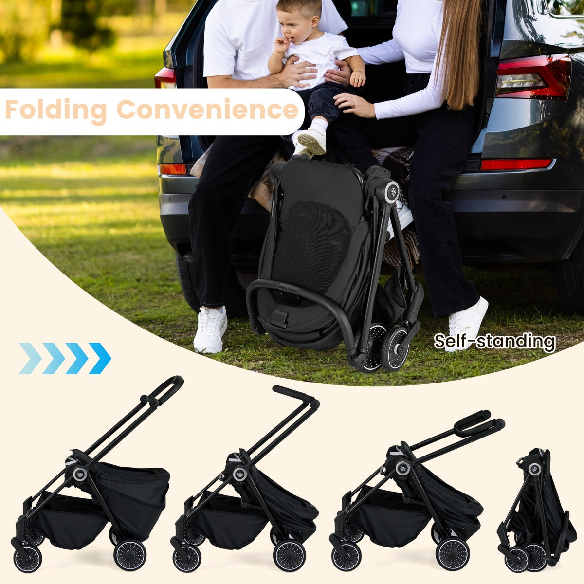 Livsk costway opvouwbare kinderwagen met omkeerbare zitting verstelbare rugleuning verstelbare kap handgreep aluminium kinderwagen zwart