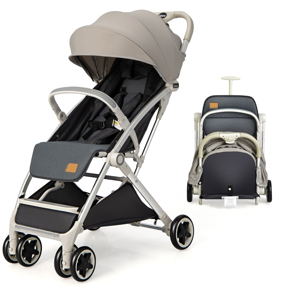 LIVSK Lichtgewicht Kinderwagen - Opvouwbaar - Verstelbare Zonnekap - 5-Punts Gordel - Zwenkwielen - Grijs