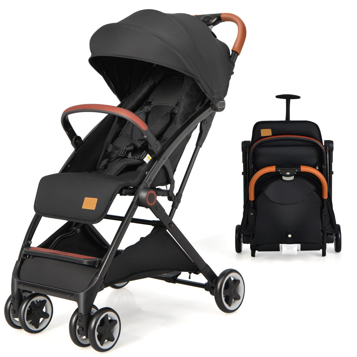 LIVSK Lichtgewicht Kinderwagen - Verstelbare Zonnekap - 5-Punts Veiligheidsgordel - Opvouwbaar - Zwart
