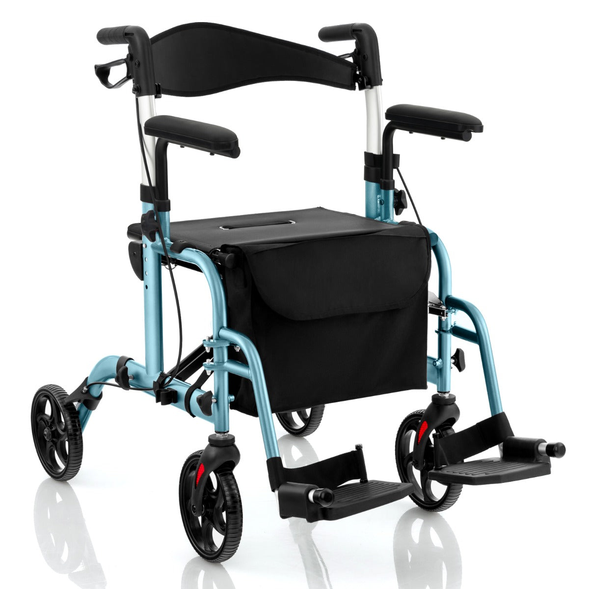 LIVSK Opvouwbare 2-in-1 Rollator en Rolstoel - Lichtgewicht - Hoogteverstelbaar - Tot 136 kg - Met Handrem - Blauw